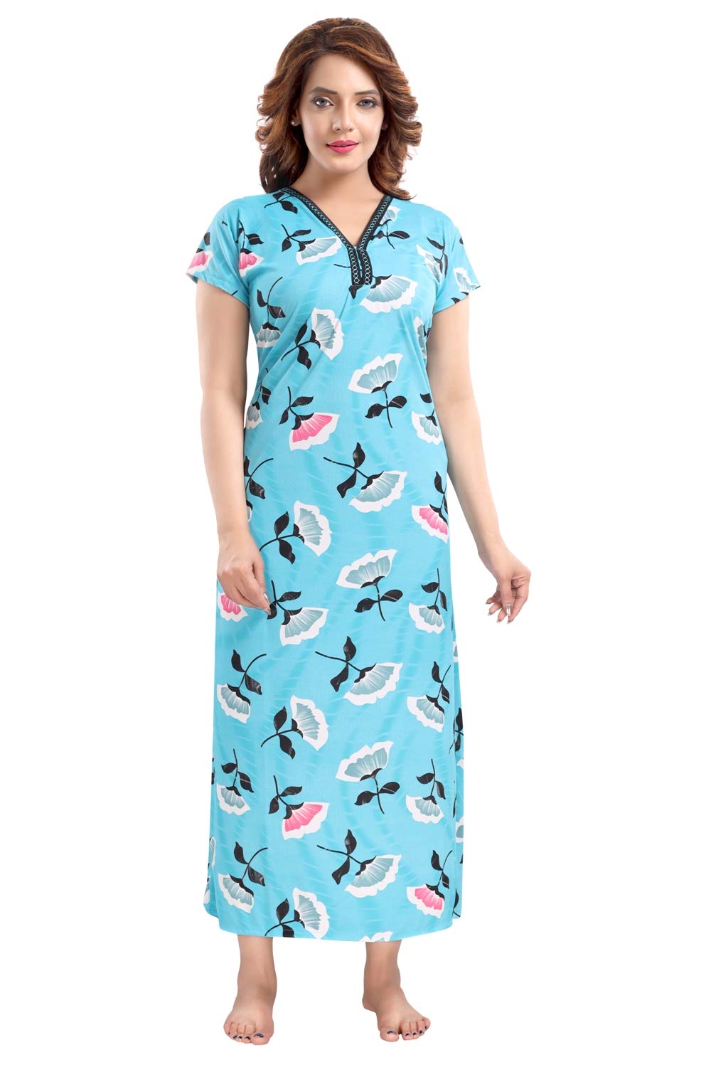 Women's Satin Floor Length Night Dress Nighty