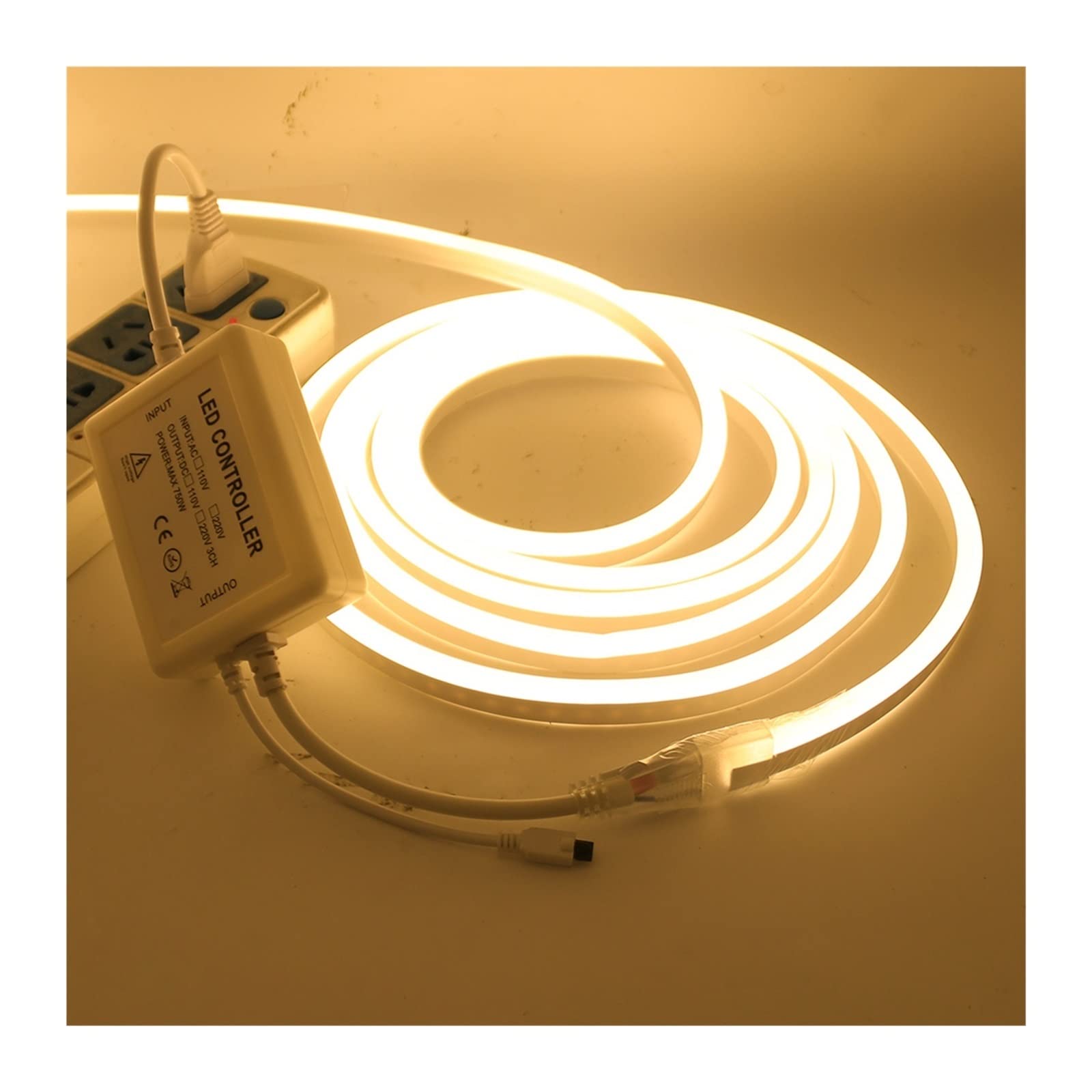 Tira de luces de neón Led regulable 2835 120LED/m 220V 110V 23key Dimmer Power Kit lámpara de neón luces de cuerda Flexible impermeables (Color : 220V Warm White, Size : 5m)