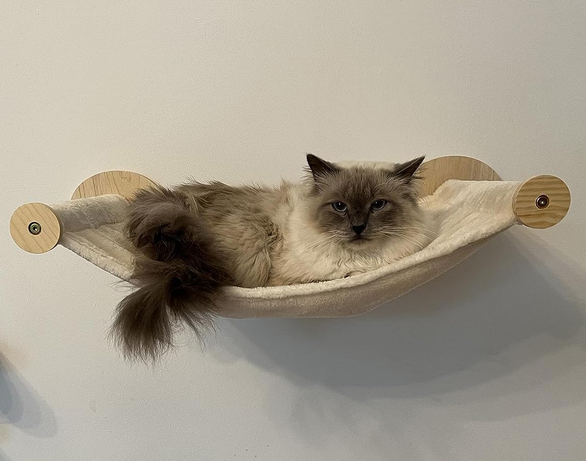 Estantes y camas de escalada para gatos, muebles para gatos montados en la pared con camas de franela suave (beige)