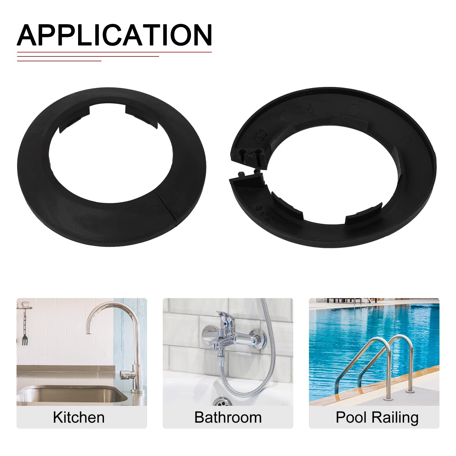 DTGN 100x13mm(DxT) Pipe Cover Decoration - Good for Bathroom Kitchen 63mm Dia Pipe - PP Plastic Escutcheon - Black - Image 4