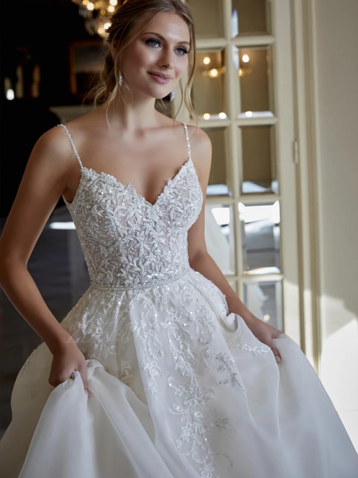 JAEDEN Damen Prinzessin Brautkleider A-Linie Spaghettiträger Hochzeitskleid Tüll Standesamtkleid