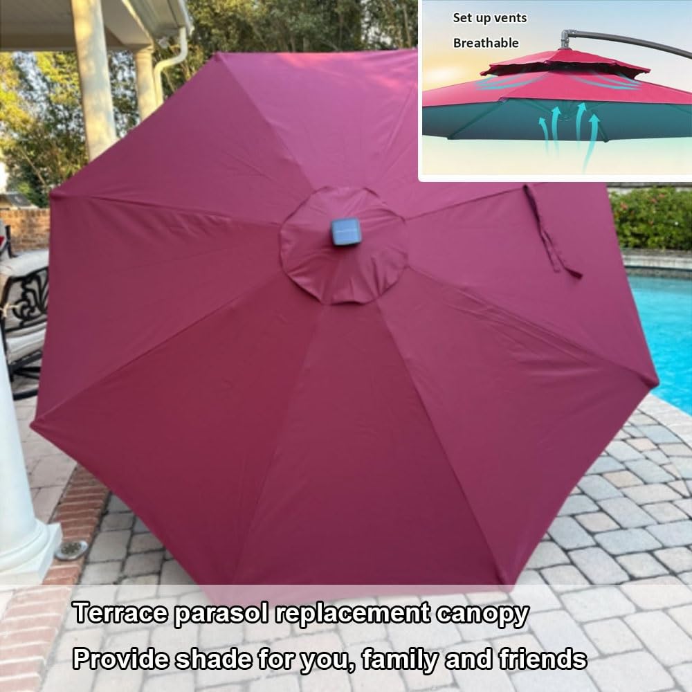Toldo de Recambio de Sombrilla de 2.0/2.30/2.50/2.70/3.0m Tela para Sombrilla para Patio 6/8 Varillas Exterior Tela Toldo Repuesto (Color : Red Bar, Size : 3.0m/10FT-6Ribs)