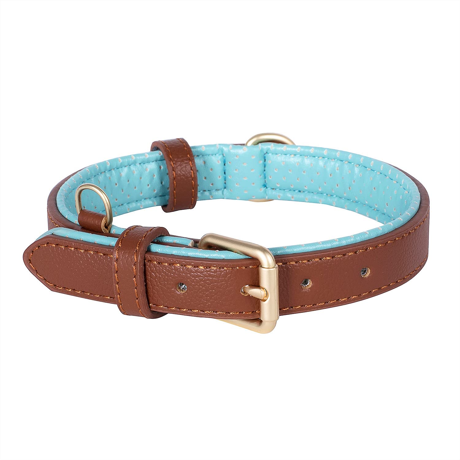 PoohooGenuine Leather Dog Collar Soft & Breathable Padded | Metal Hardware Rust-Proof | Heavy Duty | Dog Tag Ring | for Medium Large X-Large Dogs (Medium, Brown2022)