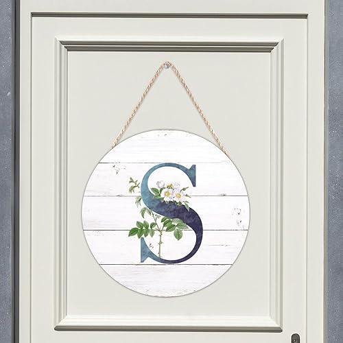 Vista 111 de Welcome Sign for Wall Initial Letter C Blue Round Wood Signs Monogram White Floral Wood Plaque Fresh Flowers 12in Mid Century Home Wall Decor for