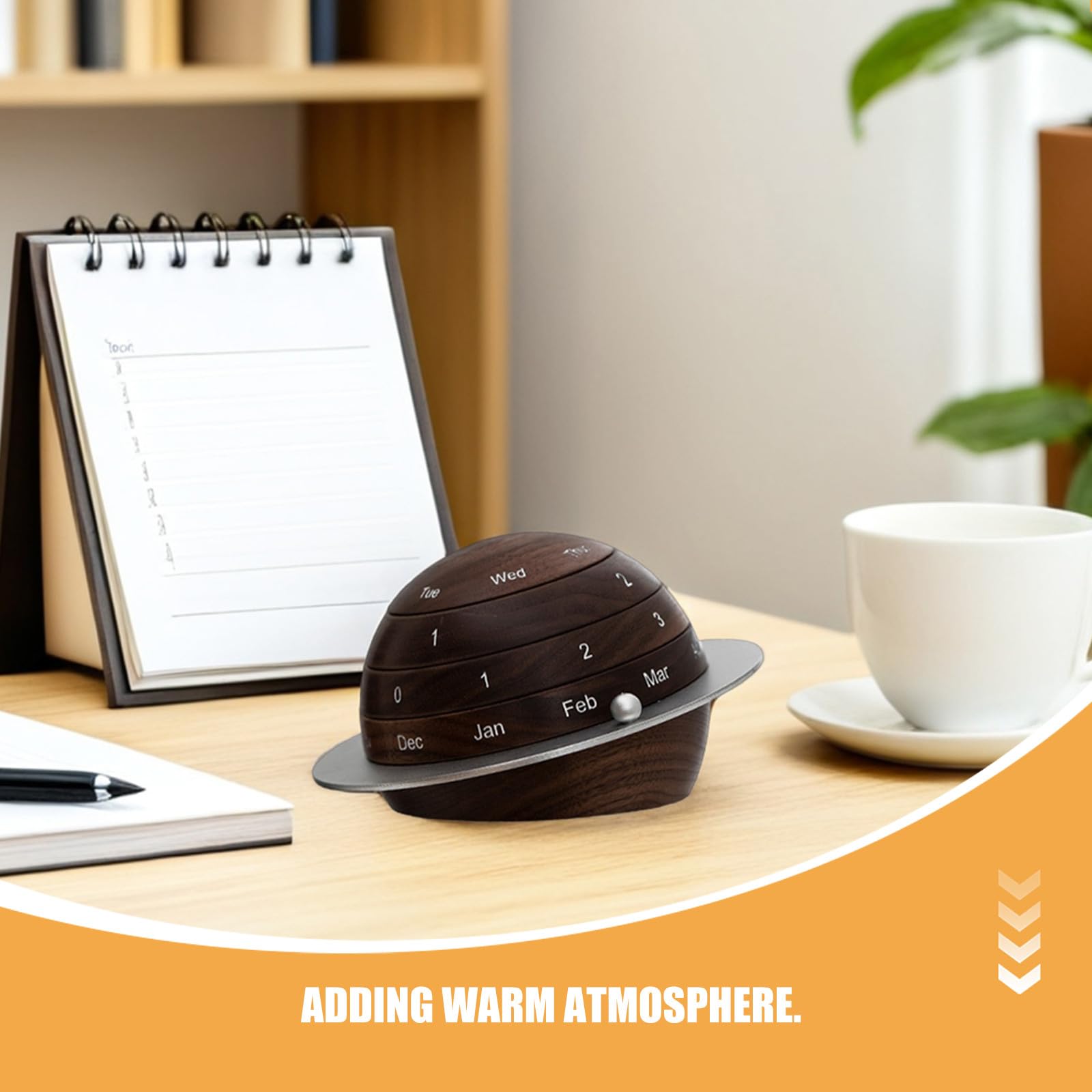 Angoily Ewiger Tischkalender aus Holz – Vintage-Modell mit drehbaren Planeten für Büro und Zuhause, ideal als Dekoration für Einweihung, Geburtstag oder Weihnachten