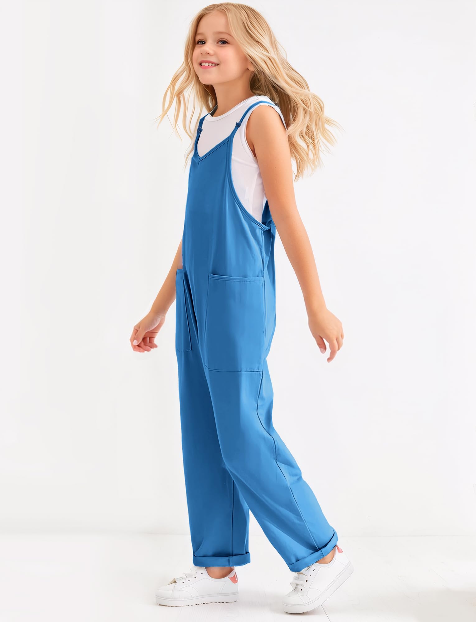 Happy Cherry Tute per bambini 5-14 anni Ragazze Senza Maniche Gamba Larga Tute Con Tasca Salopette Casual Da Ragazza Salopette Bambini Estate Lounge Tutine Allentate
