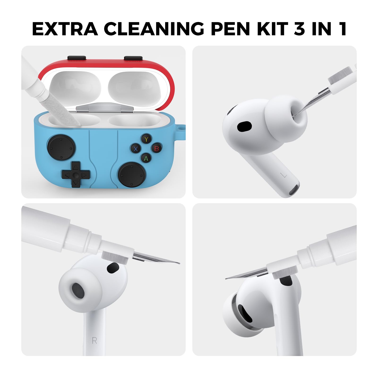 AhaStyle Custodia per AirPods Pro 3 con kit di pulizia Design retrò ispirato alle console portatili per AirPods Pro 3a generazione 2025 Custodia in morbido silicone protettivo