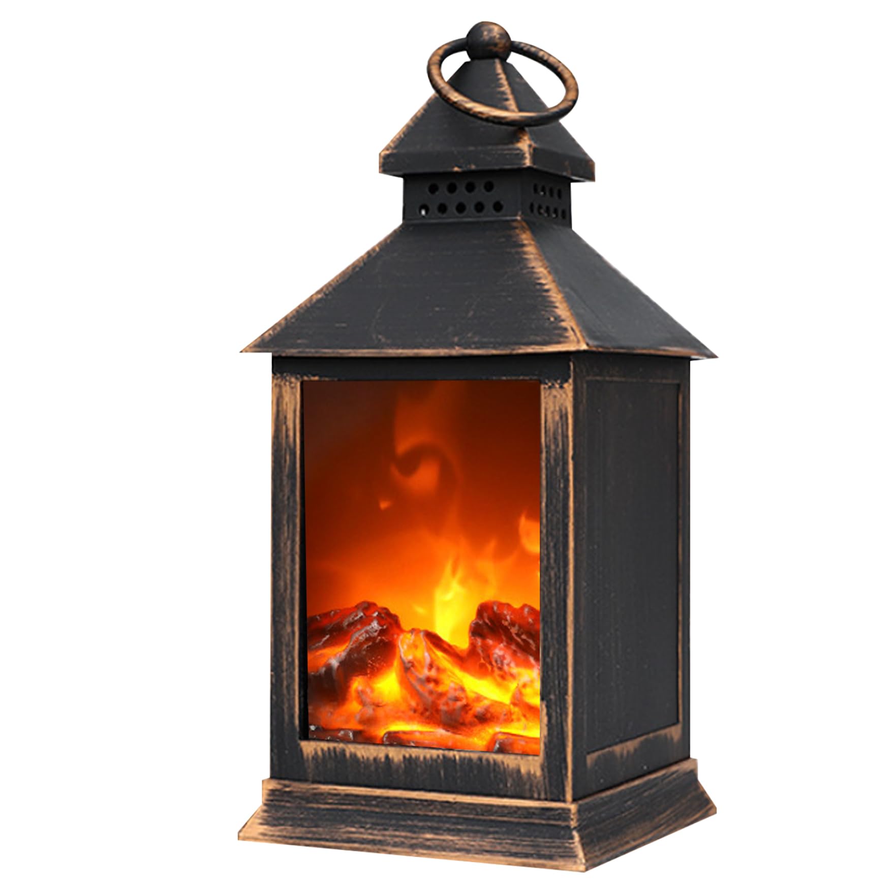 LED Fireplace Fireplace Lantern 4.1x4.1x9.8 inch Flameless LED Fireplace USB/Battery Powered Desktop Fireplace with Handle Portable Mini Fireplace for Indoor Outdoor