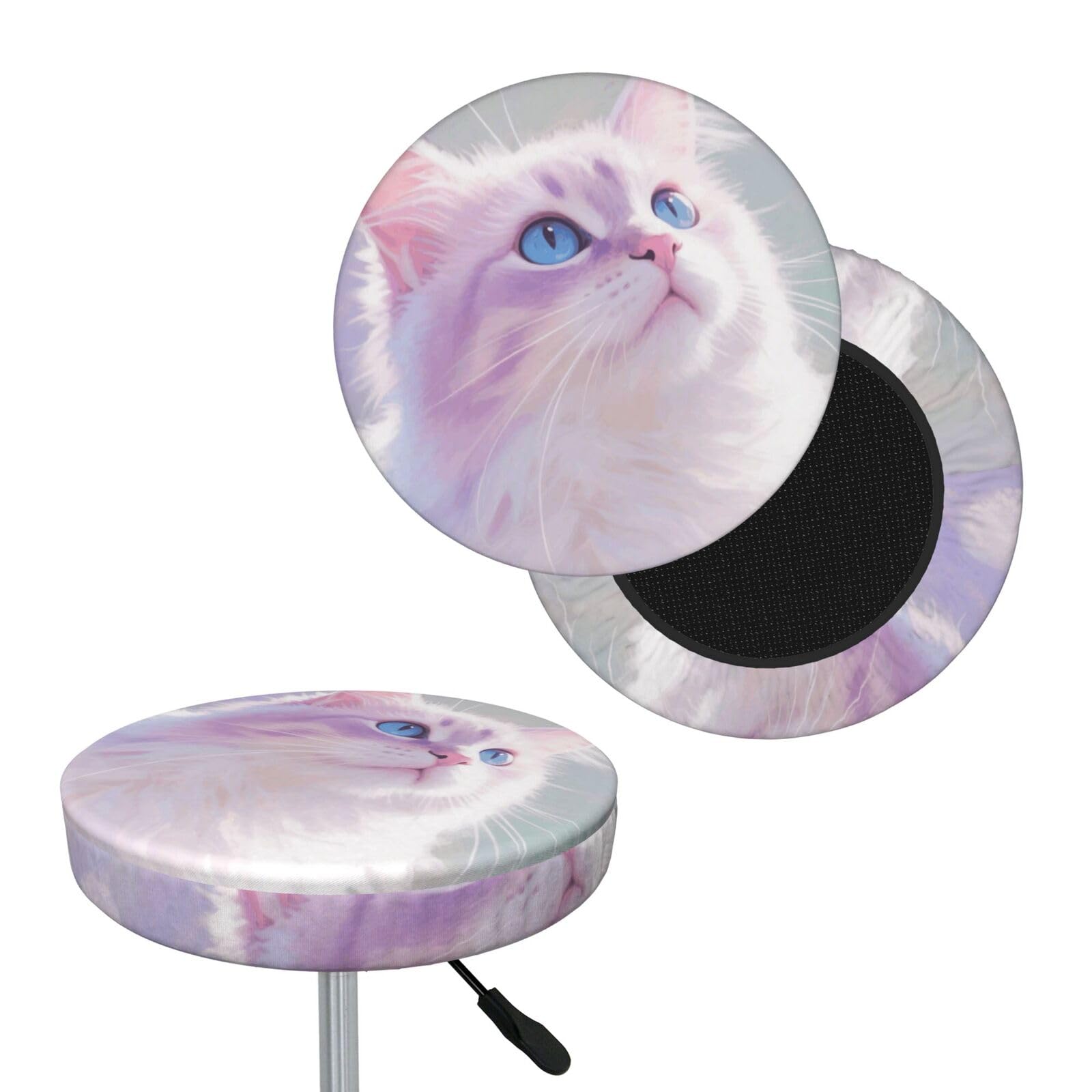 FekiLoot Cat Round Bar Stool Covers Stretch Washable Bar Stool Covers Dustproof Slipcover Bar Chair Covers with Elastic Band for Bar Kitchen Living Room Decor 14 Inch