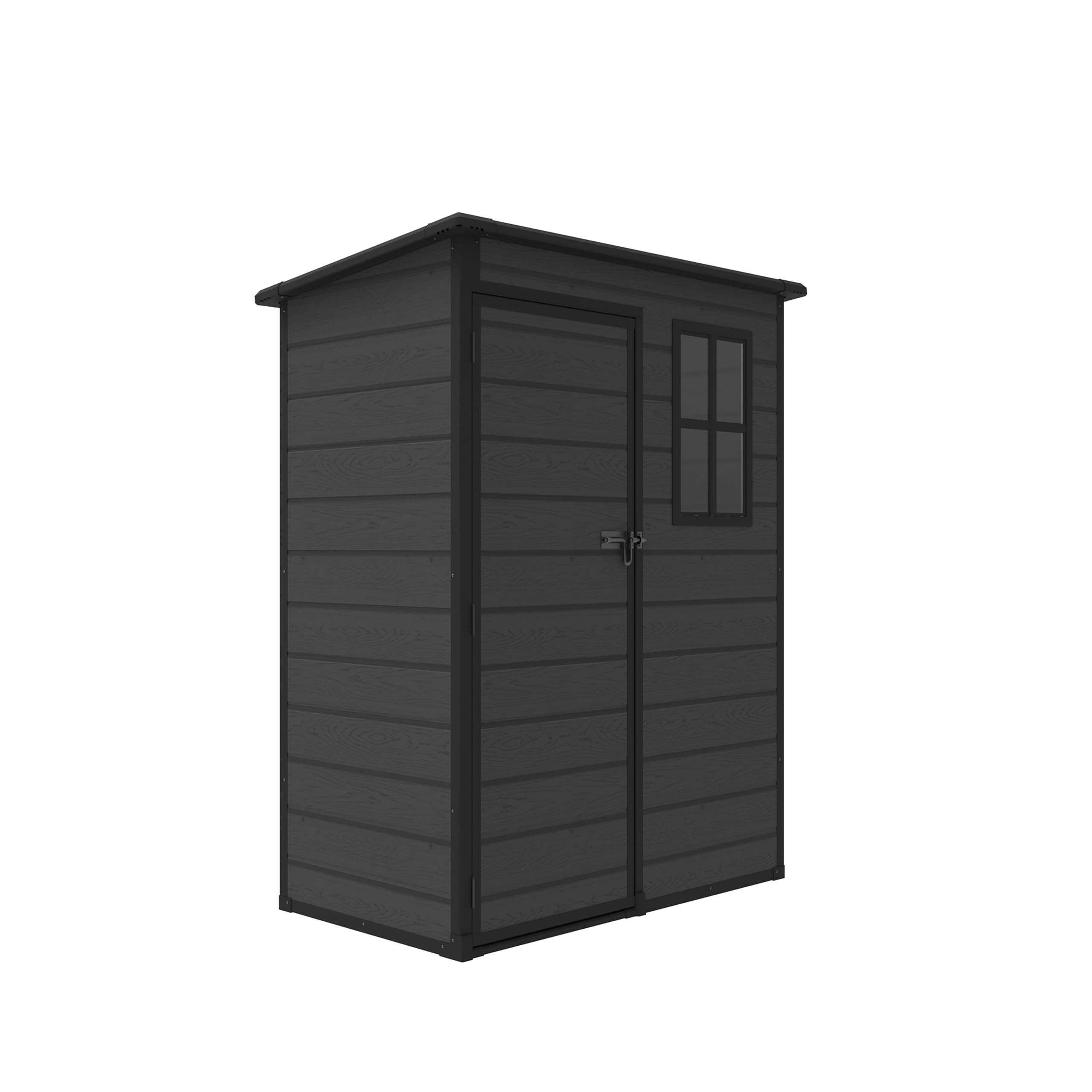 Koll Living Gartenhaus Arden | 2100 Liter, 152 x 91,5 x 193 cm | hochwertige Kunststoffpaneele in Schwarz | mit Fenster, abschließbar | UV- & witterungesbeständig