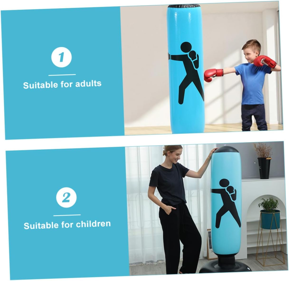 KICHOUSE Inflatable Boxing Bag for Adults, Thickened Non-Tipping Punching Column, Blue Fitness Punching Equipment for Indoor Boxing Training and Stress Relief