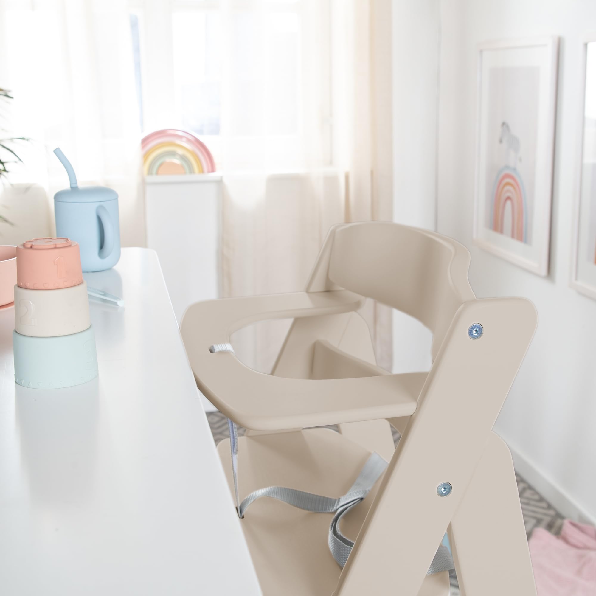 roba Seggiolone Pappa per Bambini e Neonati Sit Up Flex - Evolutivo - dalla Nascita fino alla Fanciullezza - Robusto ed Ergonomico - Legno Laccato - Beige/Cashmere