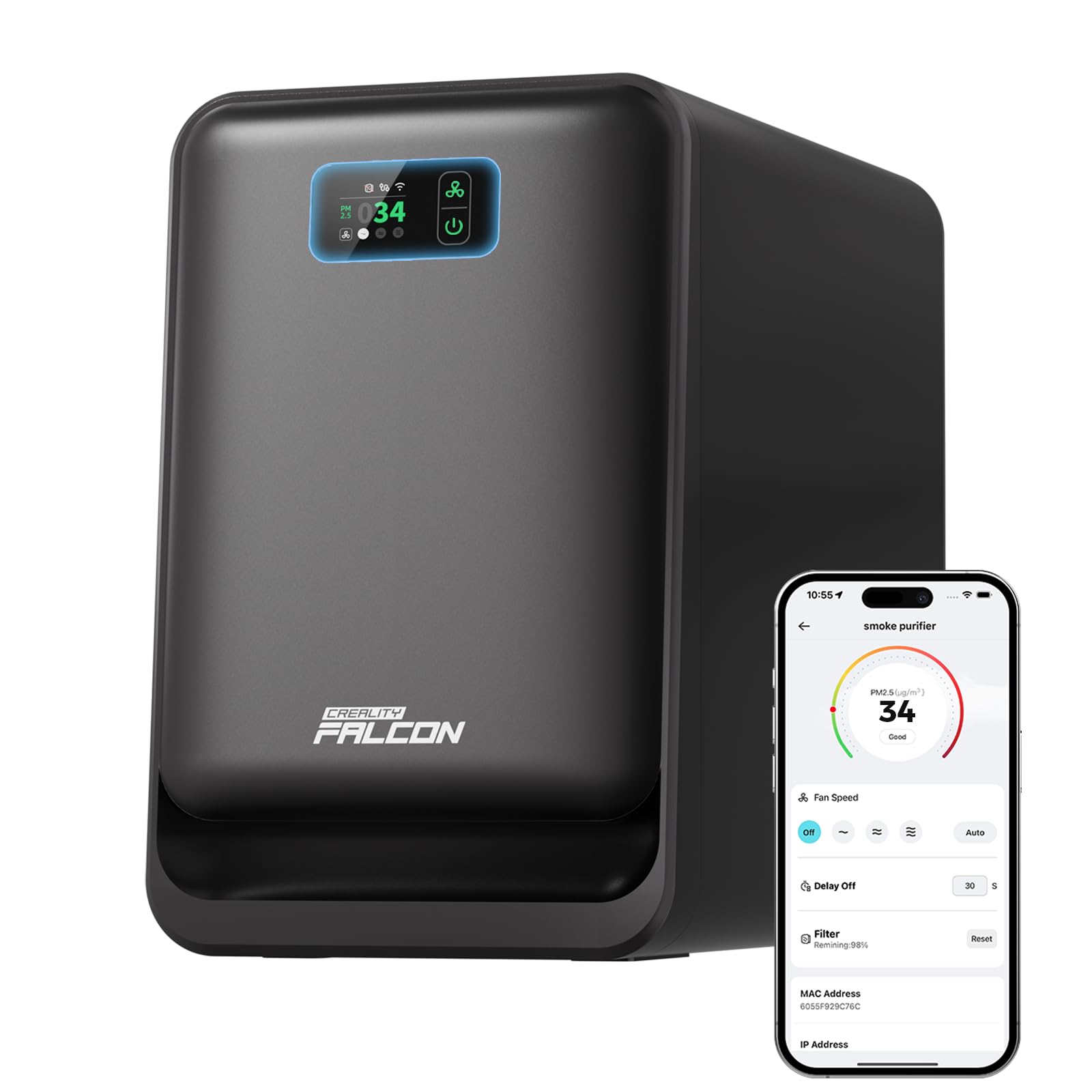 Creality Falcon AP1 Smart Smoke Purifier, 360° Full-circle Purification, 99% Purification Rate, Real-Time PM2.5 Monitoring, WiFi/App Control, 150W