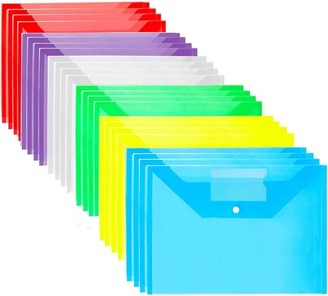 Plastic Wallets - A4 Plastic Folders with Popper Wallet Document Folder 24 Pack
