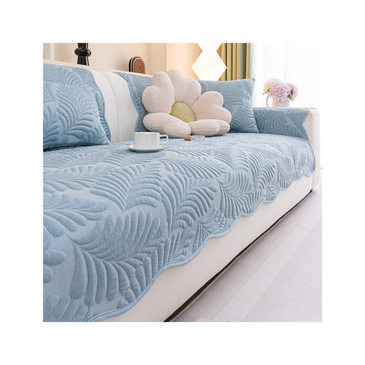 Housse de protection pour canapé modulable idéale salon en tissu bleu d'été