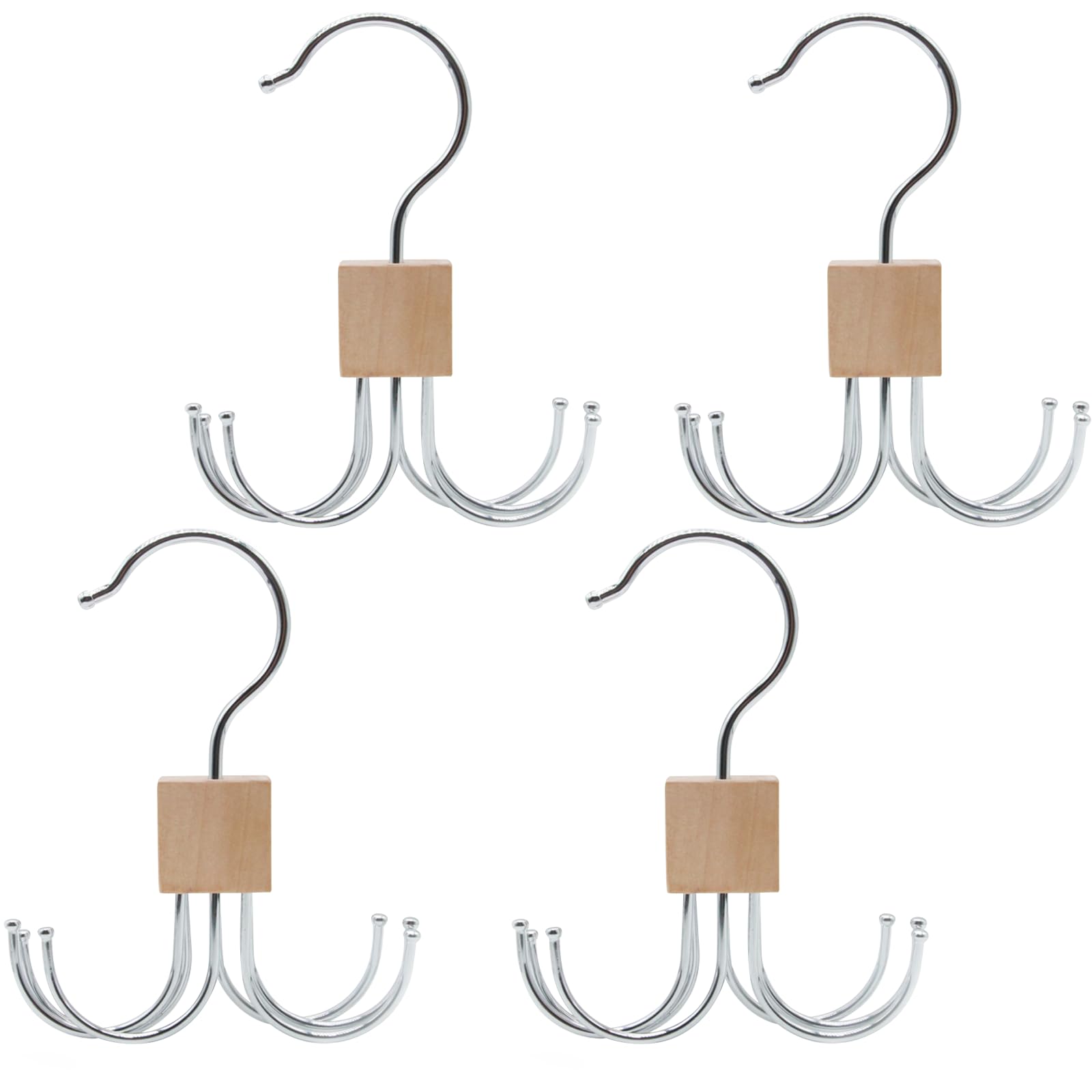LMSAWK 4 Pieces Belt Hanger for Closet Hanging Holder Storage Hook, Rotatable Rack Accessories With 6 Hooks for Socks Gloves
