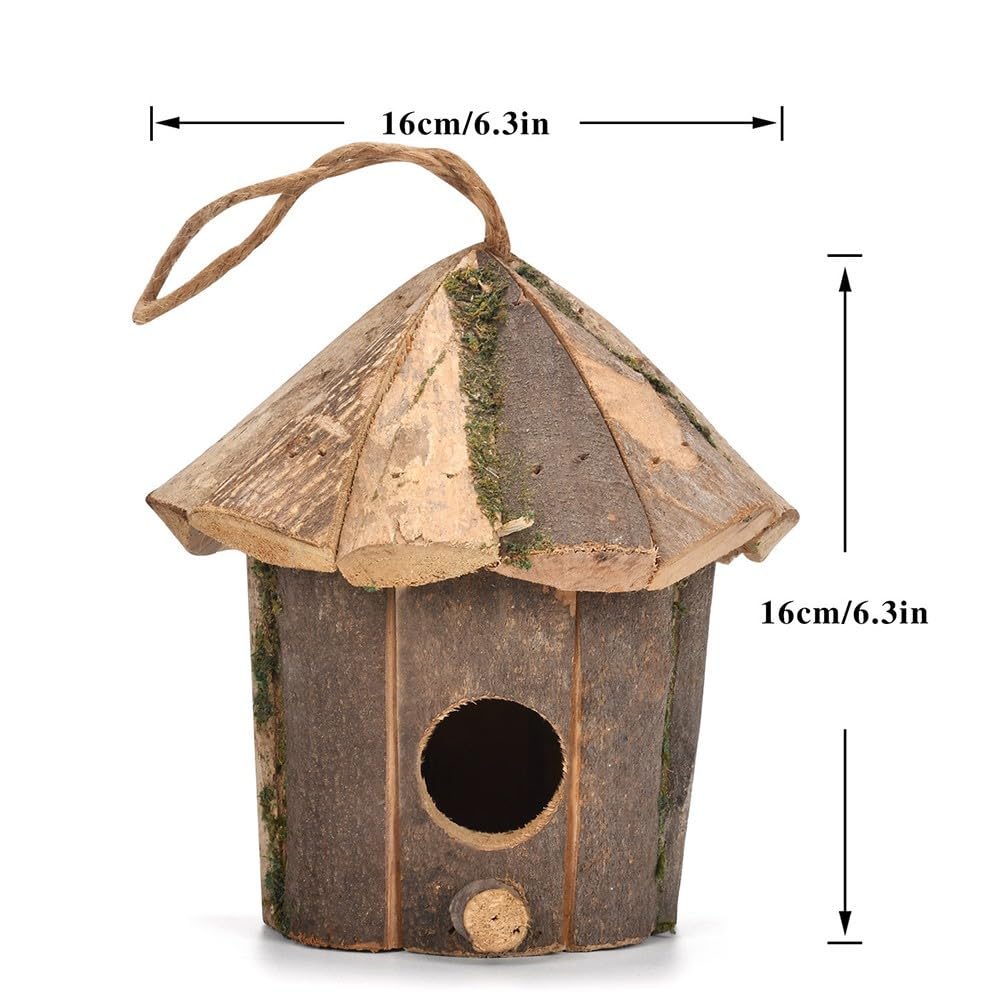 ZYWUOY Vogelhaus aus Holz für den Garten, stabile natürliche Nisthütte mit rustikalem Dekor-Design, einfache Montage, Outdoor-Unterschlupf für Wildvögel, 16 x 16 cm