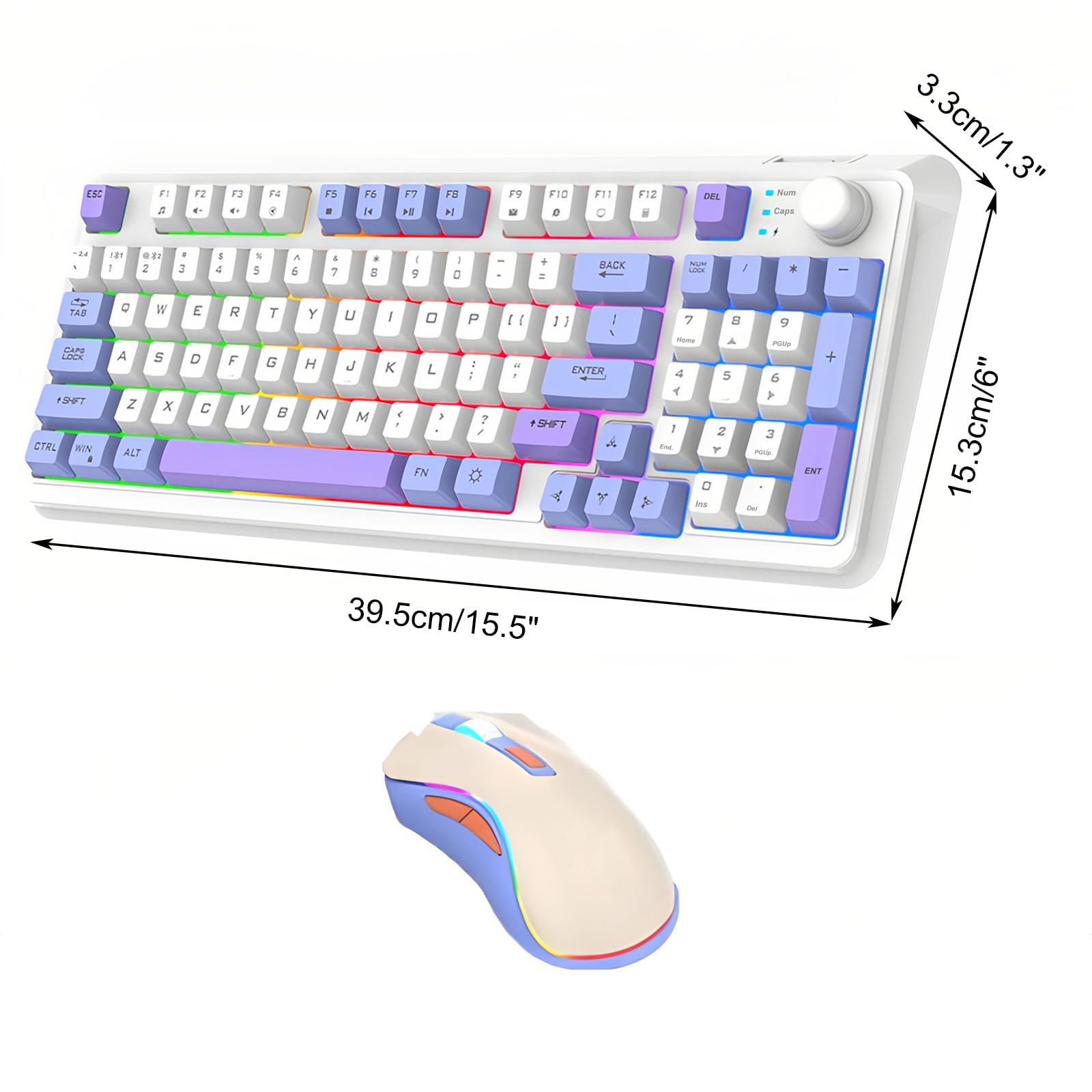 Set tastiera e mouse senza fili con regolatore di volume ricaricabile, 94 tasti, doppia modalità, supporto regolabile, DPI regolabile per computer (bianco)