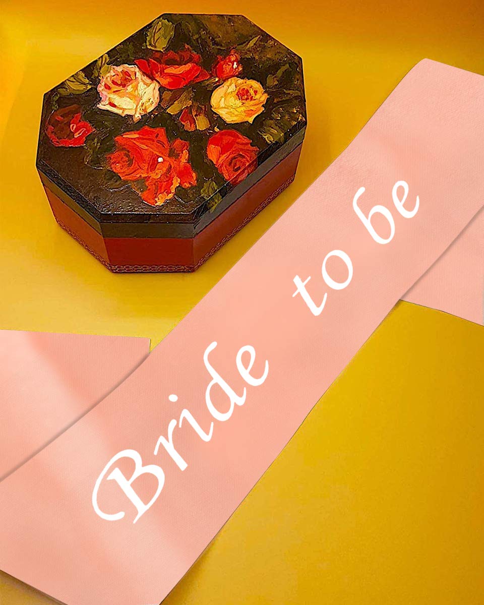 AMFIN® Bride to Be Sash, Bachelorette Party Sash, Perfect Match for Your Bridal Shower, Pre-Wedding Party, Satin Bride to be Sash - Peach with White Text 3
