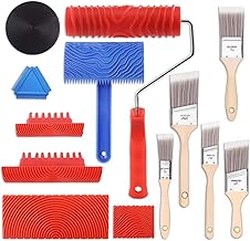 13 Pcs Wood Grain Tool Set,7 inch Rubberized Wood Grain Paint Roller,5 Pcs Wood Paint Brushes with 8 Pcs Rubberized Wood Graining Tool Set,Wood Grain Tool for Interior Wall Decoration