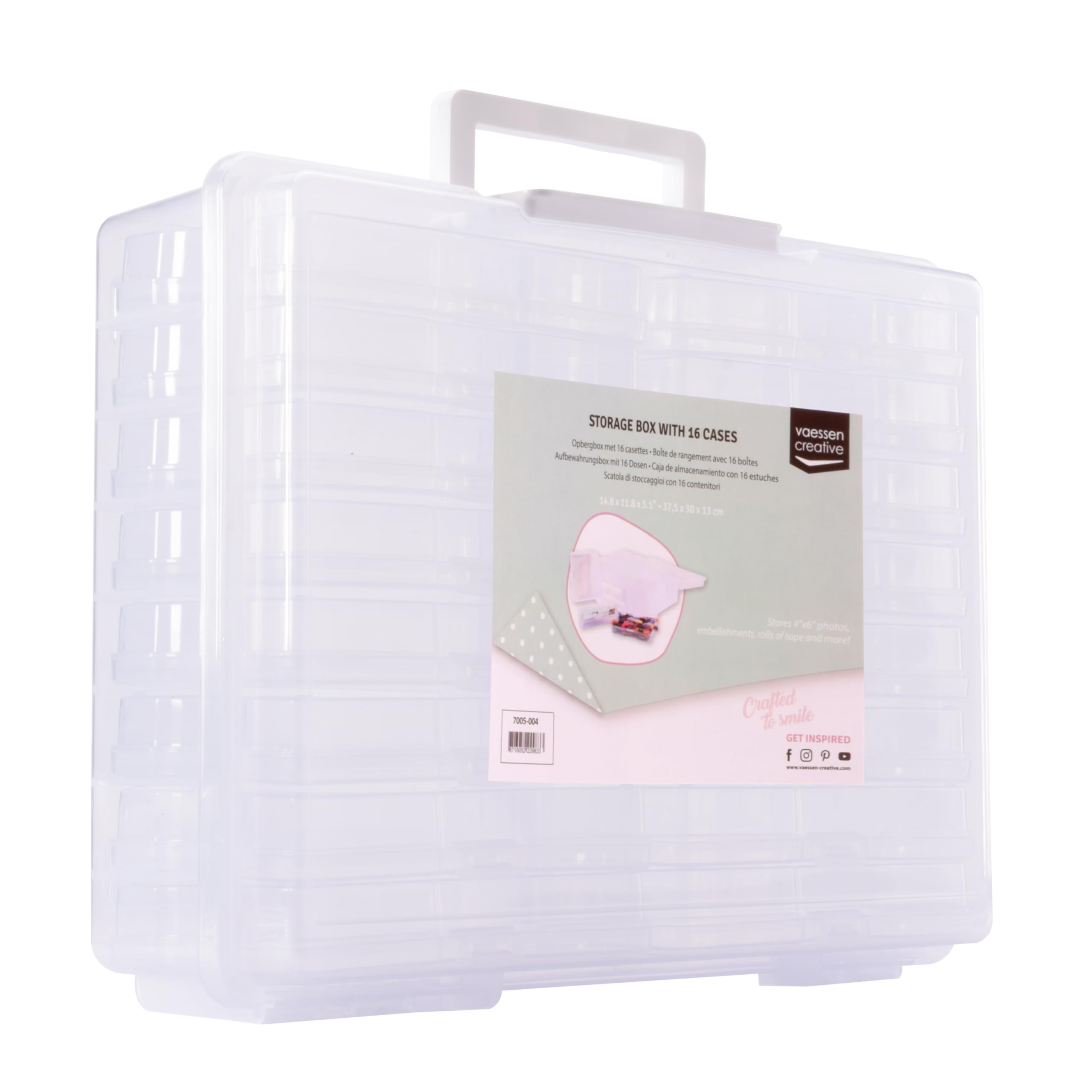 Vaessen Creative Aufbewahrungsbox Transparent mit Deckel incl. 16 Boxen | 37,5 x 30 x 13 cm, kleine Boxen von 17 x 12 x 3 cm, für Basteln, Diamond Painting, Scrapbooking und Schmuckherstellung