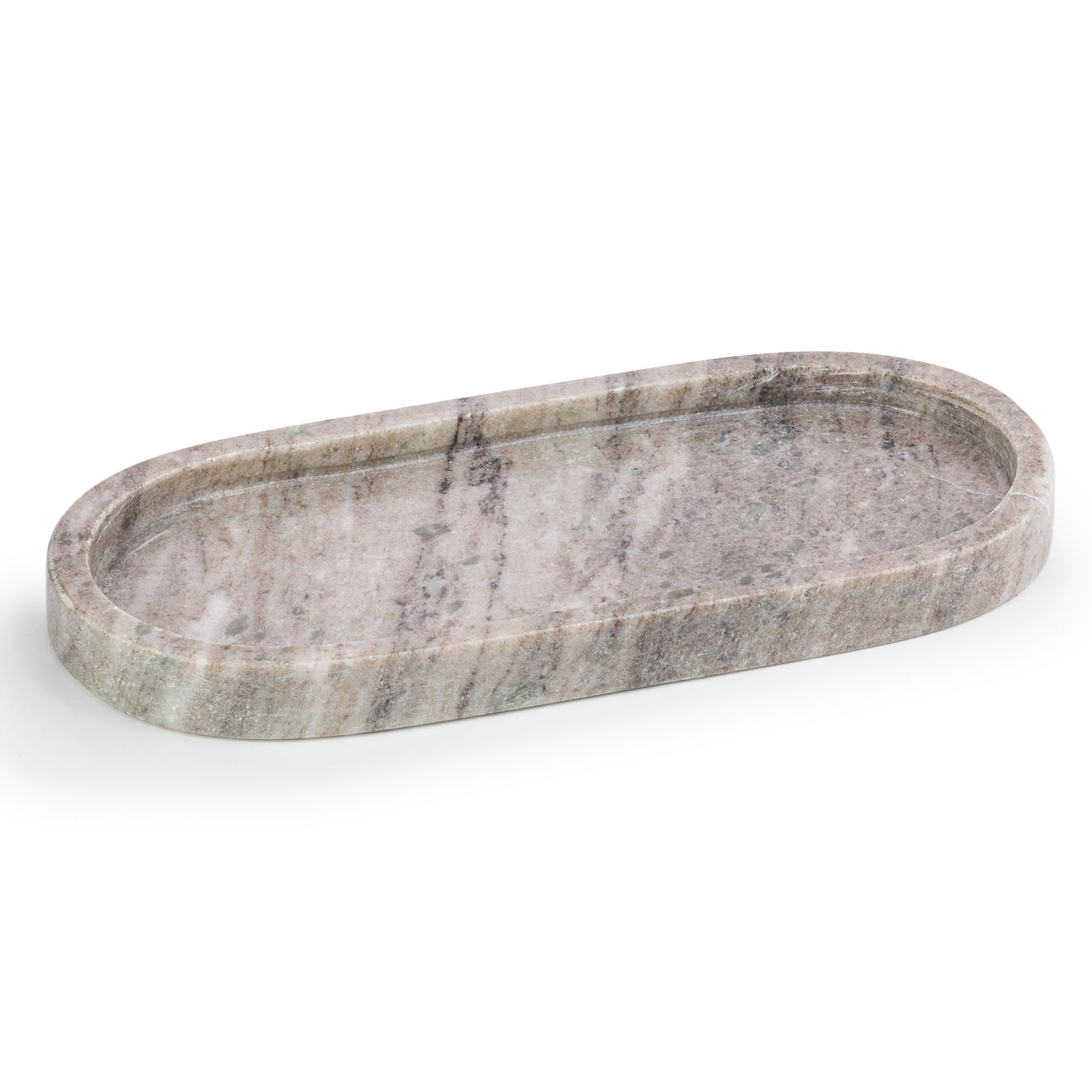 Ehc Natural (25 X 11.5 X 2 Cm) Natural Marble Bathroom Vanity Tray - Oval, Decorative Countertop Sink Storage Organiser For Cosmetic, Perfume, Home Decor - 25 X 11.5 X 2 Cm