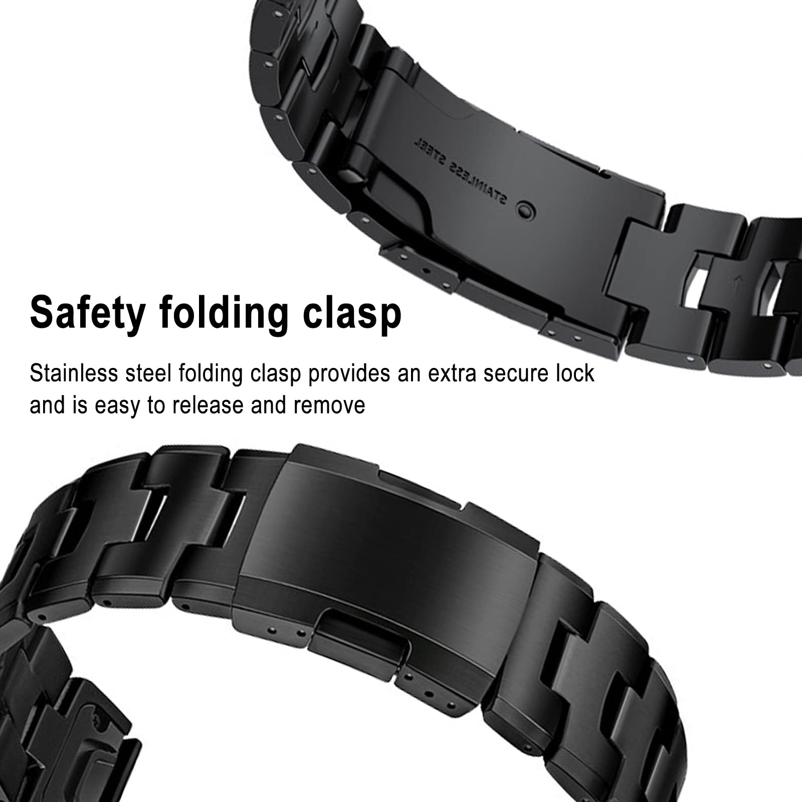 QuickFit 22mm Armband für Garmin Fenix 7/6/5/Fenix 7 Pro Solar/7 Pro/7 Solar/6 Pro Solar/6 Pro/6 Solar/5 Plus, Titanlegierung Metall Uhrenarmband für Garmin Epix/Epix (Gen 2) 47mm, Schwarz