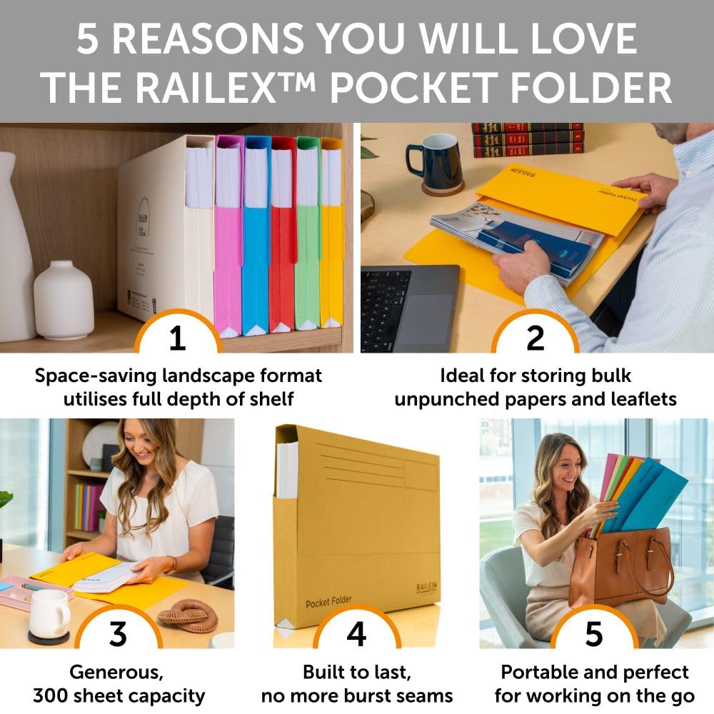 Railex Pocket Folder Foolscap Document Wallets, Gold Folders Pack of 10 for Paperwork A4 and A4+ - Image 2