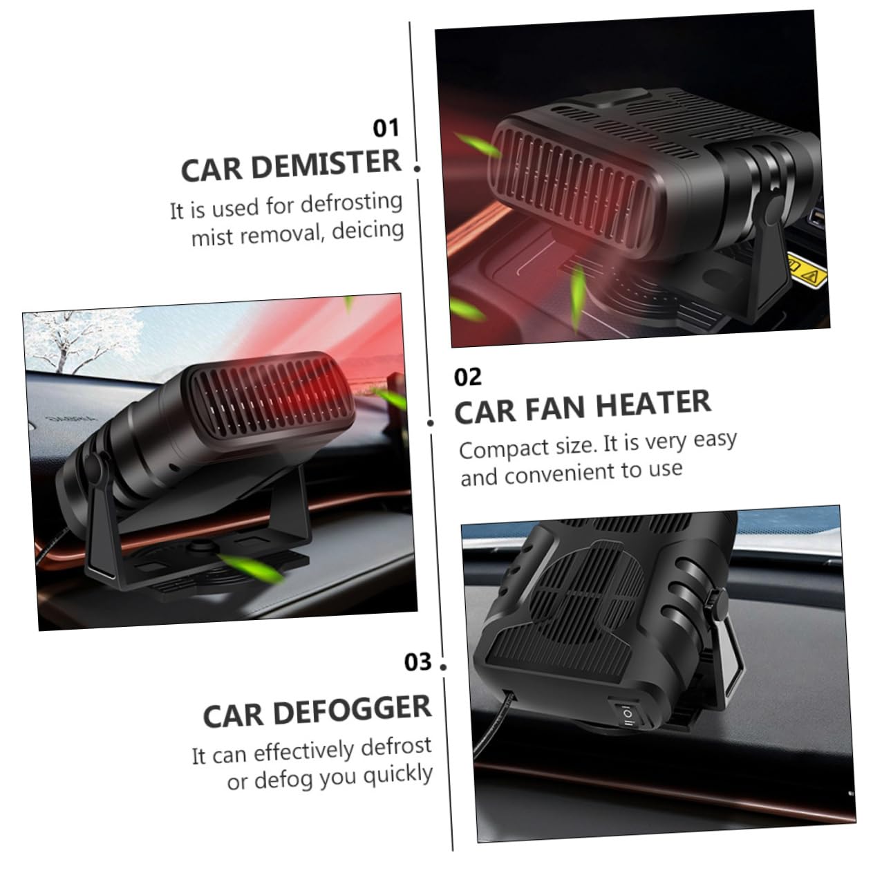 3piezas Calefactor Portátil Para Coche Descongelador y Desempañador Para Ventanas y Parabrisas Instantáneo y Instalación Vehículos