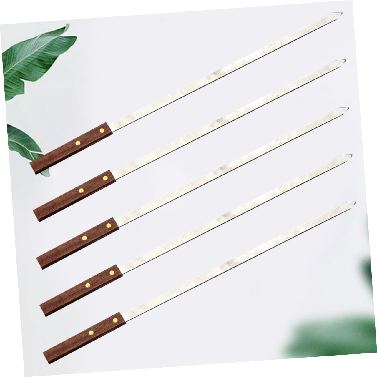 ibasenice 5 pezzi Spiedini Barbecue in Inossidabile con Manico in Legno Spiedini Antiscivolo per Carne Resistenti e Riutilizzabili per Grigliate Familiari e Feste Outdoor