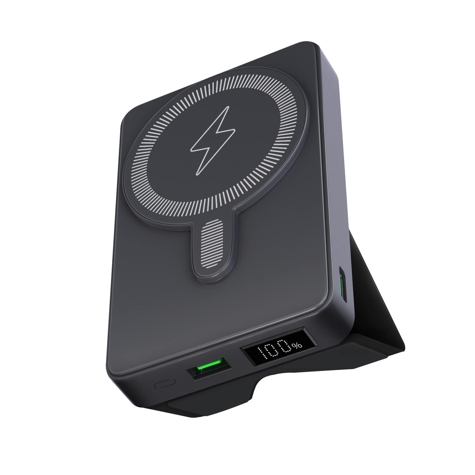 Sitong Magnetic Wireless Power Bank with Foldable Stand Compatible with MagSafe, 10000mAh Battery Pack for iPhone 14/13 / 12 Series, Portable Charger with USB-C Cable (Black)