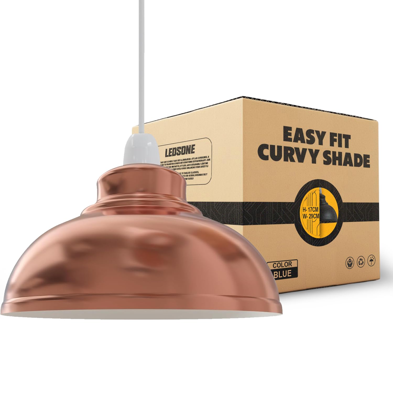 LEDSone Industrial Metal Rose Gold Ceiling Pendant Light Shades, 29cm Retro Vintage Style Curvy Dome Shaped Easy fit Lamp Shade for Pendant Ceiling Lights for Light Fixture Pub Cafe Restaurants