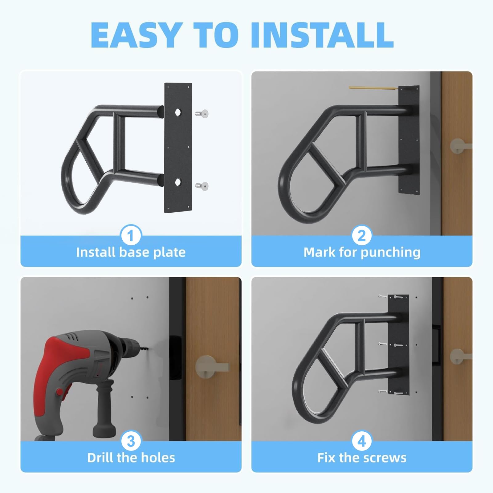 Wall Mount Handrail Handrails For Outdoor Steps, 1-3 Steps Wall Mount Hand Rail, Safety U-Shape Metal Grab Bars, Matte Silver Finished Stair Handrails For Kids, Elderly Safety Handrail - View #4