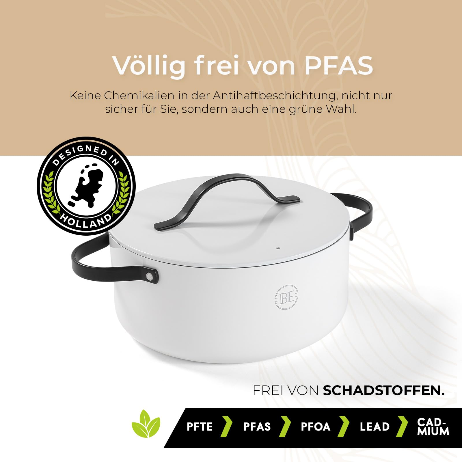 Be Living Essential Kochtopf mit Deckel Ø 28 cm (7 L) Induktion Schmortopf, Non Stick Keramik Antihaft, Ohne ptfe und pfoa, Weiß
