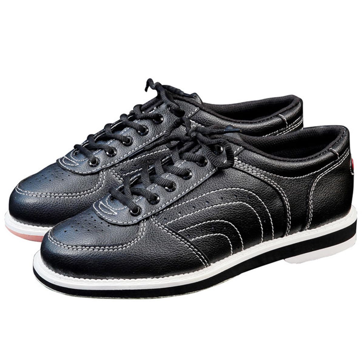 Herren Bowlingschuhe Leder bequemer Leichte Schnürung Bowling Trainingsschuhe rutschfest Atmungsaktiv Mikrofaser Sohle