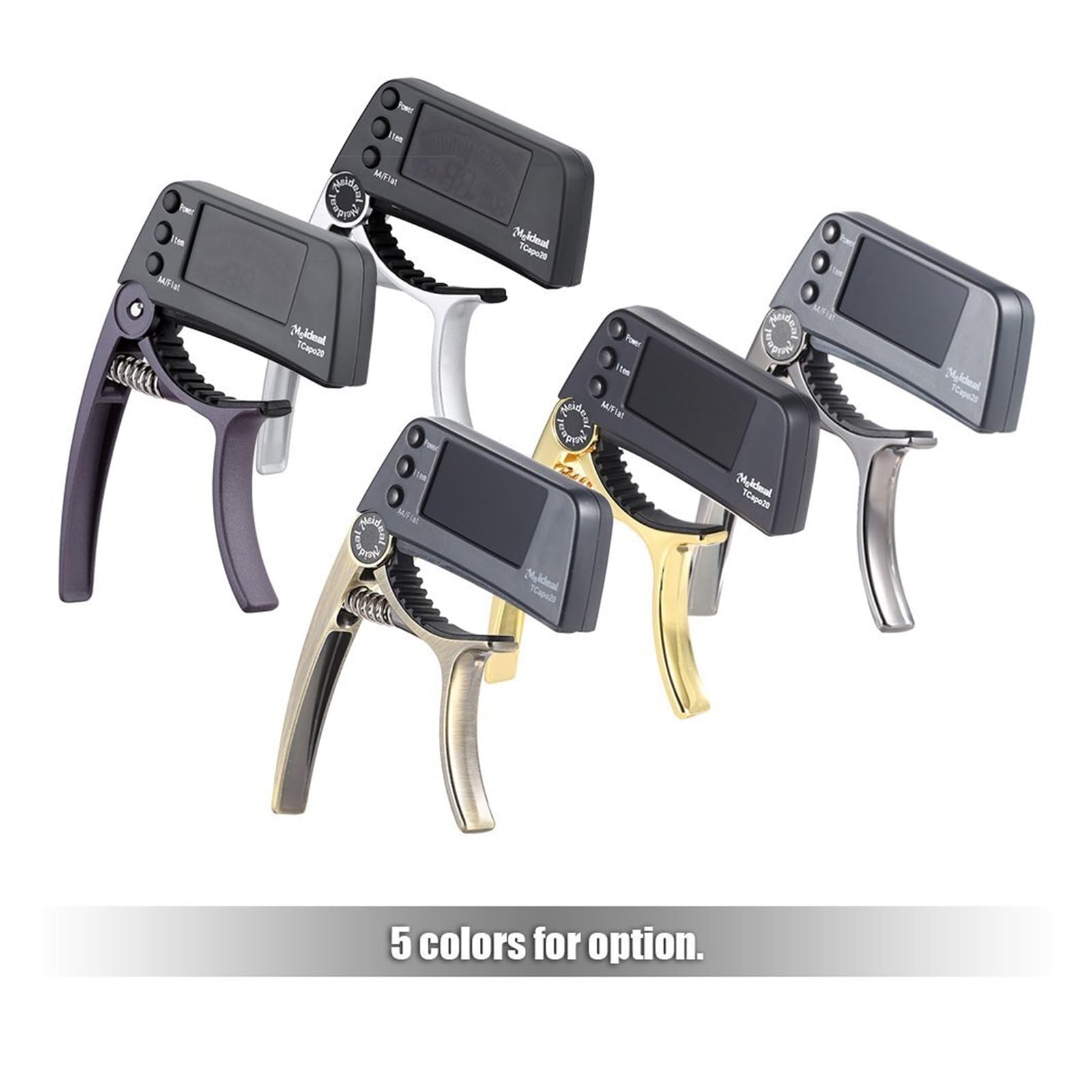Accordatore capotasto 2 in 1 in lega di alluminio, clip multifunzione con schermo LCD per chitarre acustiche/elettriche e bassi