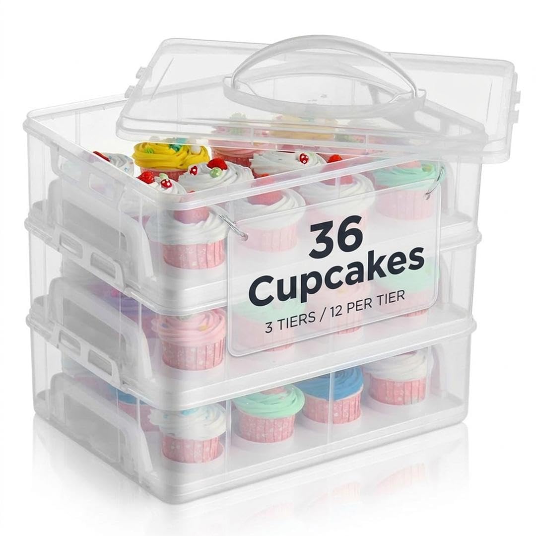 Gr8 Home 3 Tier Stackable Cupcake Carrier Box Muffin Cake Holder Plastic Clear Container from B&Q