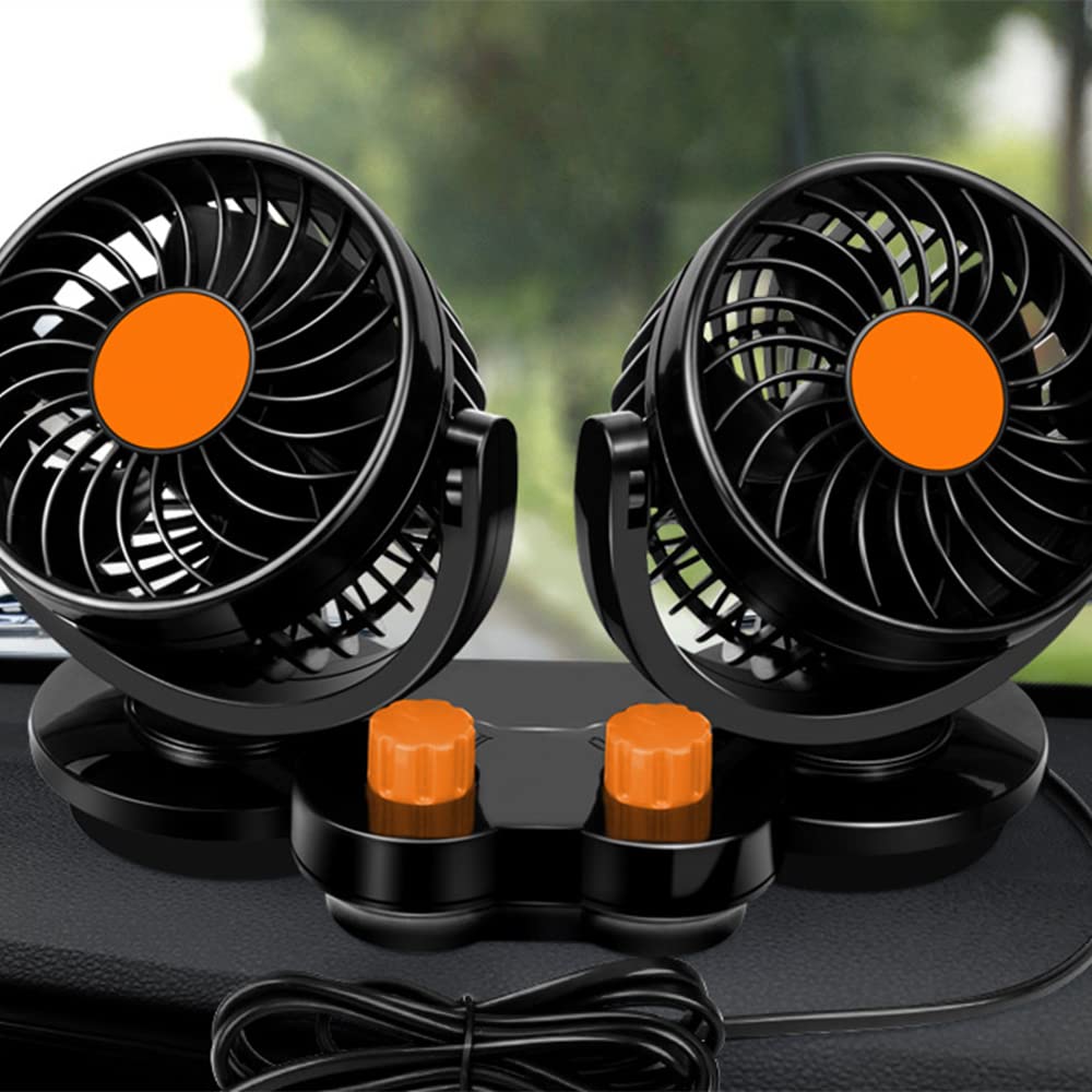 Baceyong 12V / 24V ventola USB a doppia testa per auto, 360° regolazione, per auto mini fuoristrada van