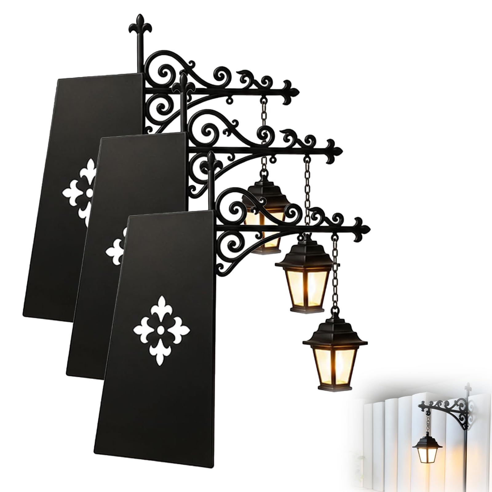 Generico Lanterna per Biblioteca, Luce da Lettura per Libro, Illuminazione Decorativa per Scaffali, Bookshelf Lamp Mini, Lampada da Angolo per Studio in Stile Antico a LED (3pcs)