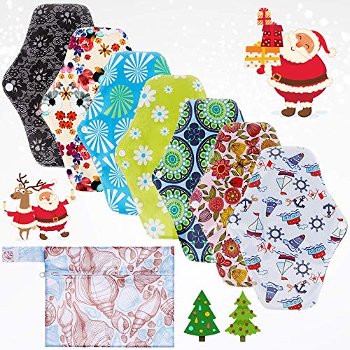 Rovtop 7PCS 25.4cm Reutilizables de Carbón de Bambú - Almohadilla Menstrual Reutilizable Compresa + 1 Bolsa de Transporte Mini, Más Saludable, Económico y Ecológico