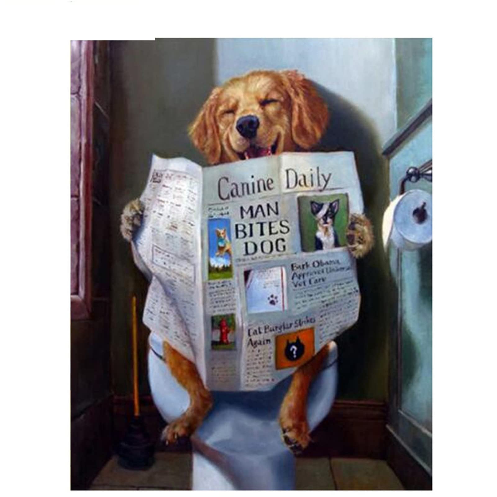Diamond Painting Dog Toilet Diamond Art for Adults, Paint By Numbers Embroidery Kits Full Drill 40x50cm/16x20in, DIY 5D Diamond Pictures Kids, Diamond Dots Gem Crystal Art Craft Home Decor Gifts