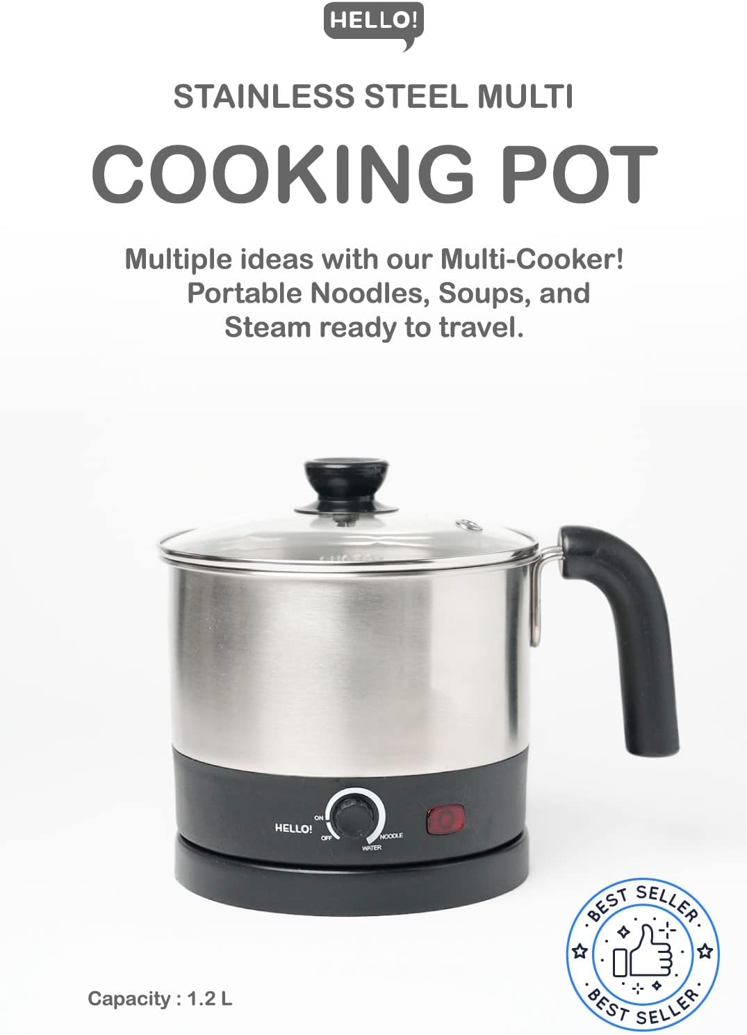 HELLO 1.2L Stainless Steel ELECTRIC S.S MULTI COOKING POT, Rapid noodle cooker HELLO 1.2L Stainless Steel ELECTRIC S.S MULTI COOKING POT, Rapid noodle cooker