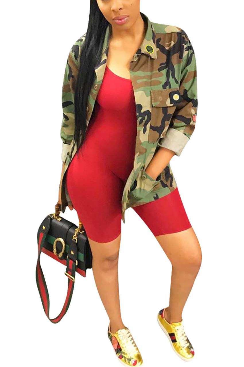 cnFaClu Womens Military Camo Print Lightweight Coat Camouflage Printed Pockets Overcoat Safari Jackets