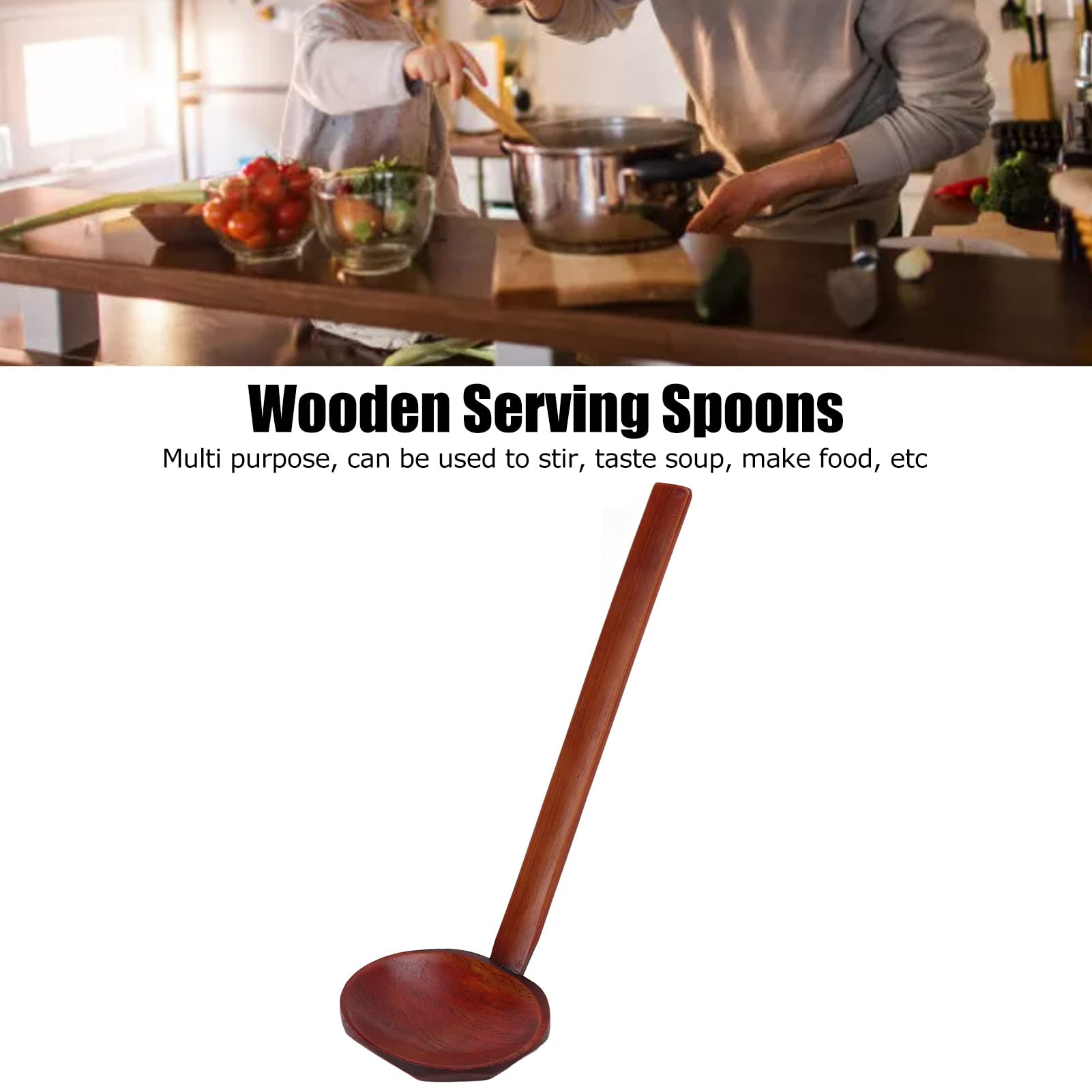 Cucchiai Di Legno Naturali - 5 Pezzi Per Cucina, Manico Lungo, Ideali Per Zuppe E Ramen - Foto 8