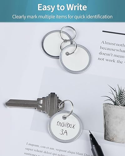 Miniatura 5 de Uniclife 50 etiquetas para llaves de papel blanco de 1 pulgada, etiquetas redondas de plástico para escribir con anillos divididos, resistentes y
