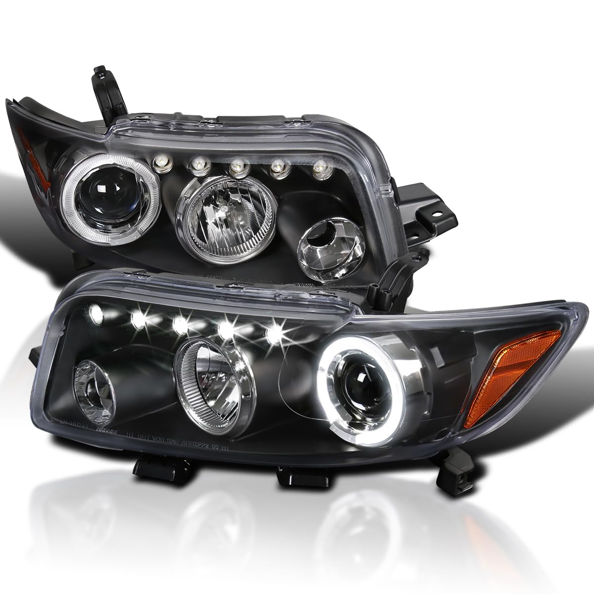 Spec-D Tuning Halo LED Projector Headlights Black Compatible with 2008-2010 Scion xB, Left + Right Pair Headlamps Assembly