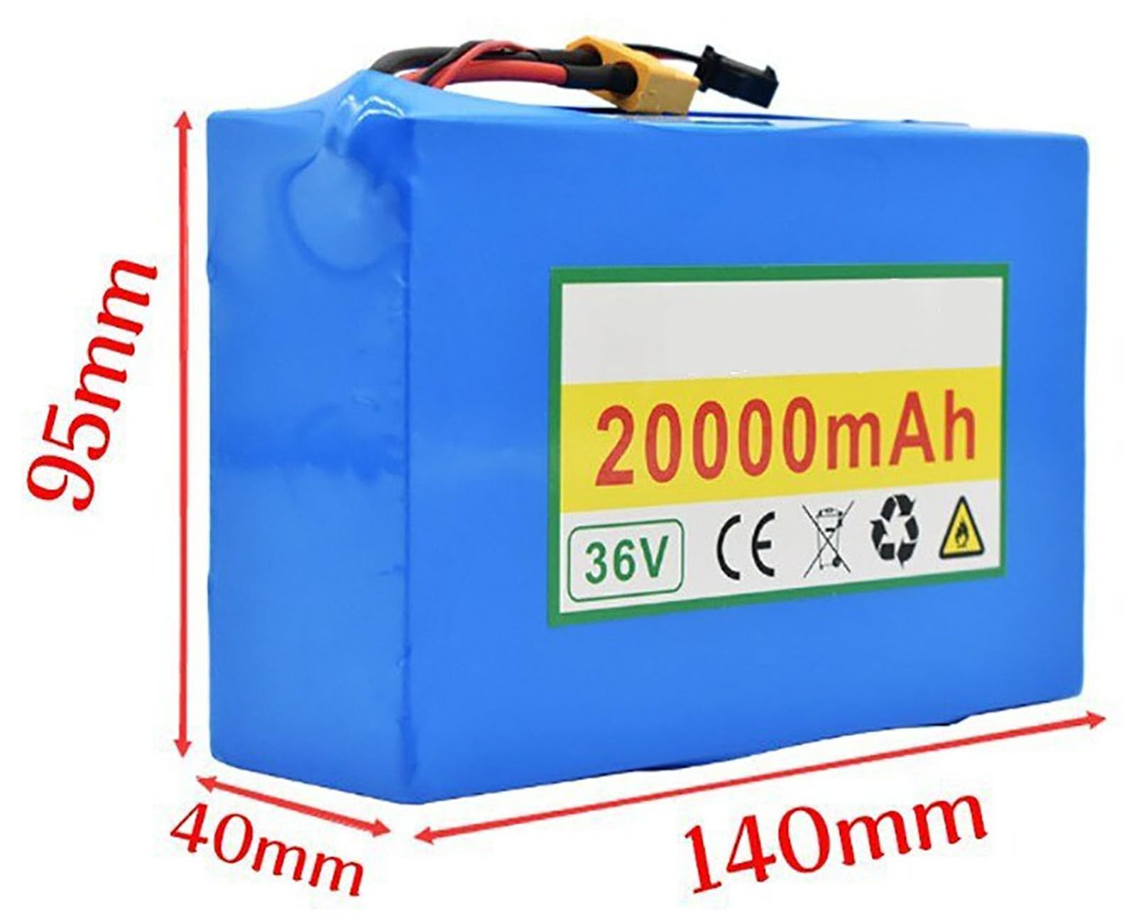Batterie De Vélo Électrique 36V 20Ah Batterie Électrique avec Chargeur 10S2P Batterie Haute Puissance Remplaçable Étanche Batterie pour 200W 500W 800W 1000W