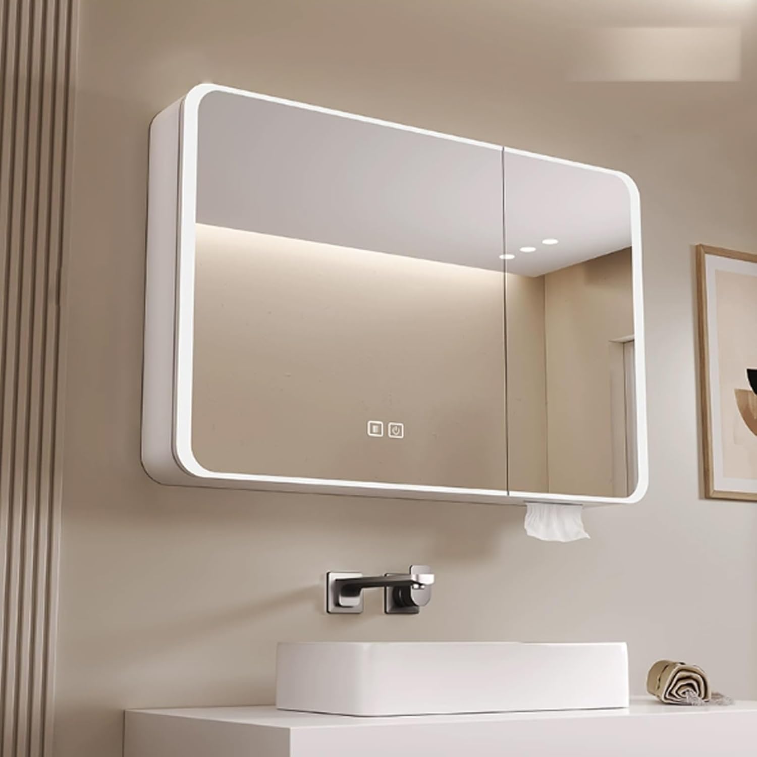 Pequeño Armario con Espejo De Baño con Almacenamiento Antivaho Y Espejo HD, Espejo De Tocador De Baño Montado En La Pared con Luces Led, Baño Armario, White, 80 * 13 * 70cm/31.5 * 5.1 * 27.6in