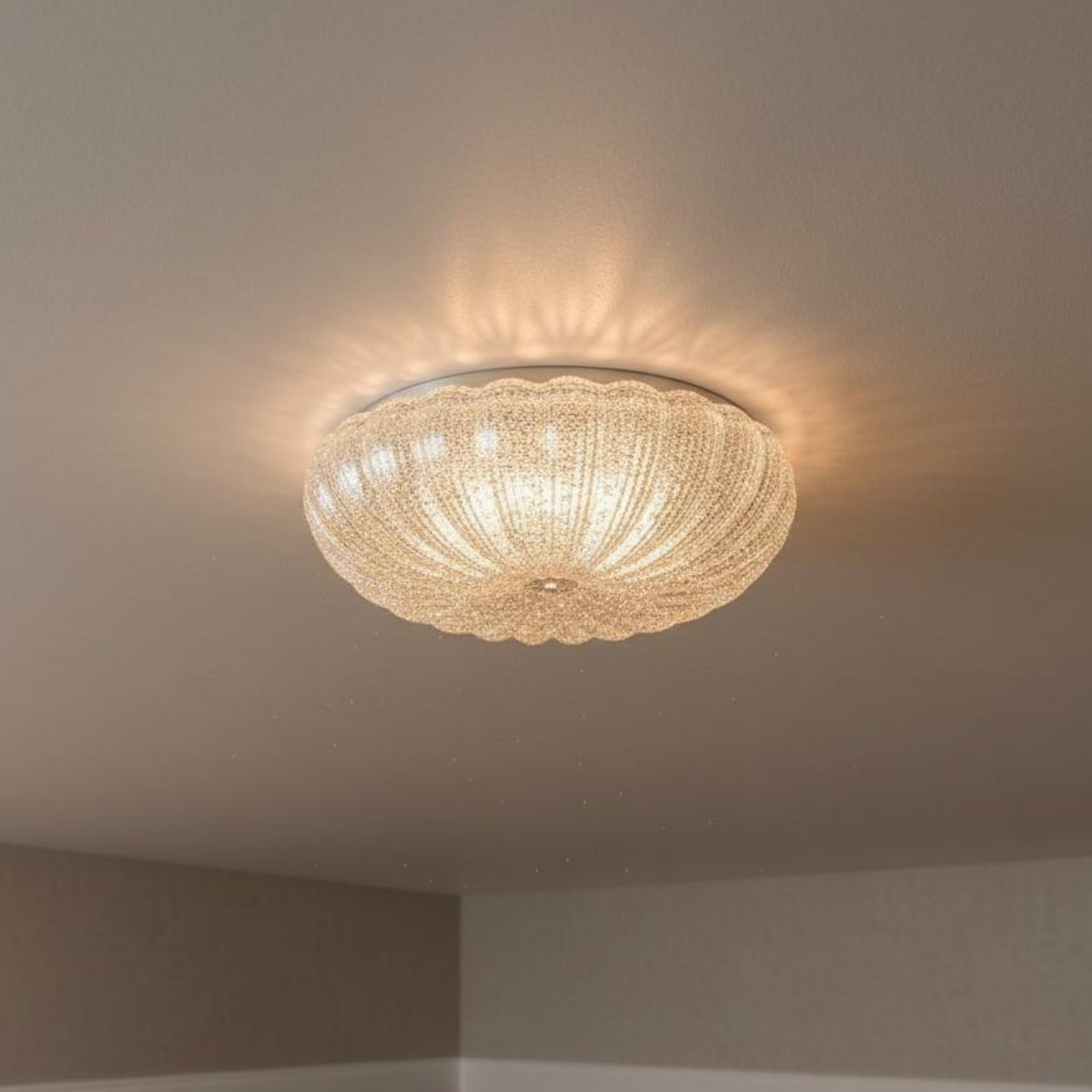 Tulipa de Vidrio con Relieve Diseño Moderno Cubierta de Cristal Esmerilado para Dormitorio, Diámetro 40cm, Altura 9cm, Agujero Central 1.2cm