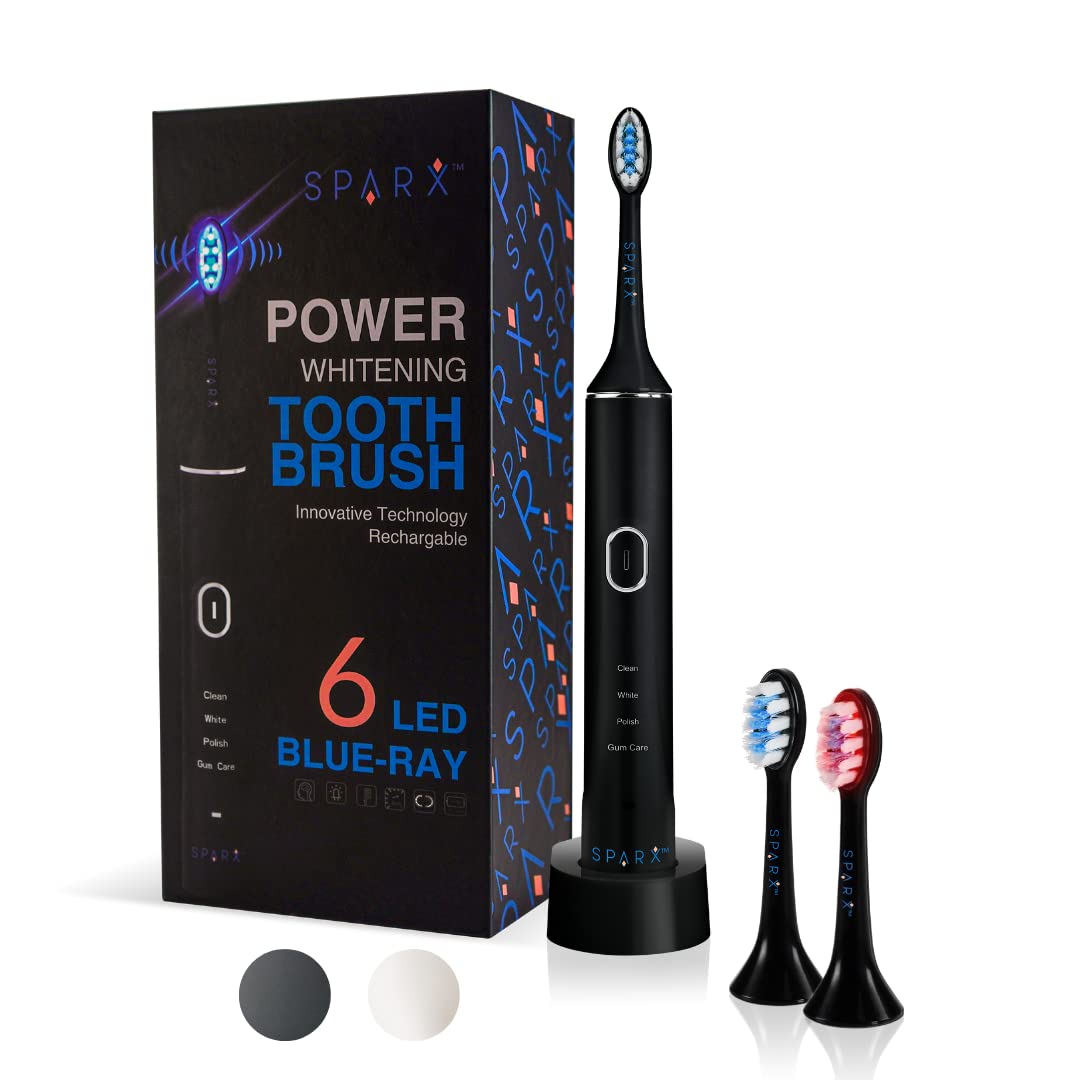 Sonic LED Whitening Toothbrush for Teeth Whitening Gum Care Rechargeable Ultrasonic with 2 Blue-Lights LED Brush for Max